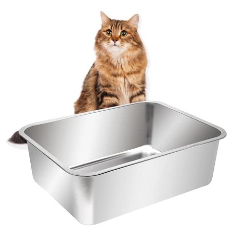 large metal litter box|stainless steel litter box with high sides.